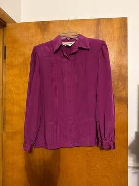 Vintage Sheridan Square Fuchsia Pleated Button Front Blouse